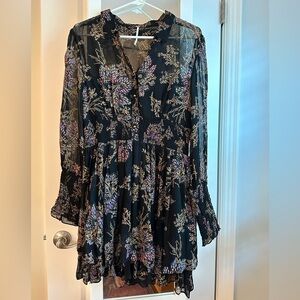 Free People sheer-sleeve ruffled skirt mini dress